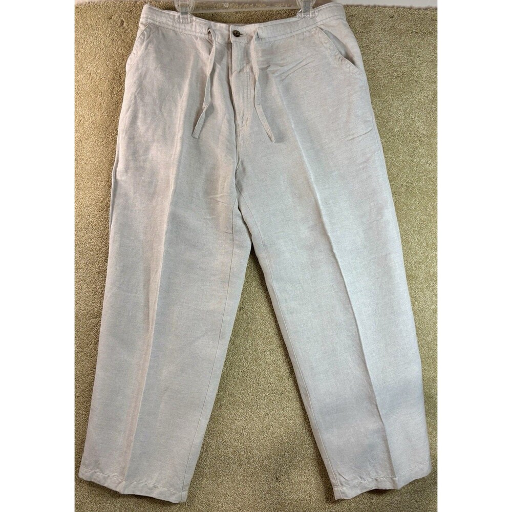 Cubavera Linen Blend Men's Beige Regular Fit Drawstring Pants Large 34 / 36